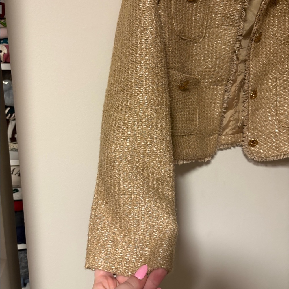 Women’s Beige Tweed Blazer Jacket Large - Picture 3 of 8